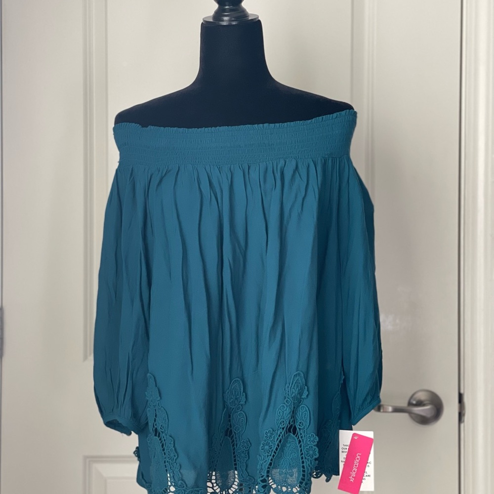 Turquoise off the shoulder blouse
